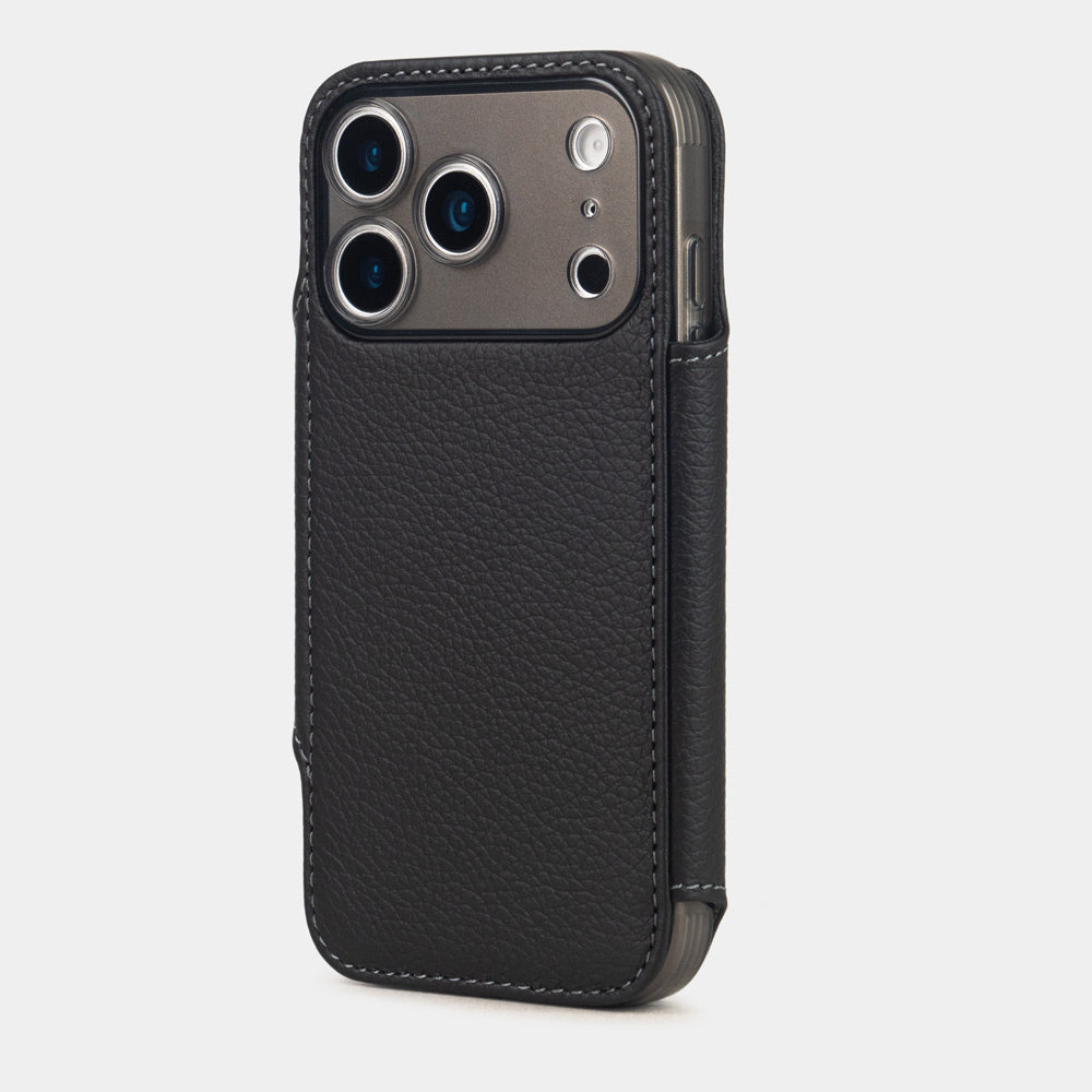iPhone 17 Pro Max Black Calfskin Wallet Case – MagSafe