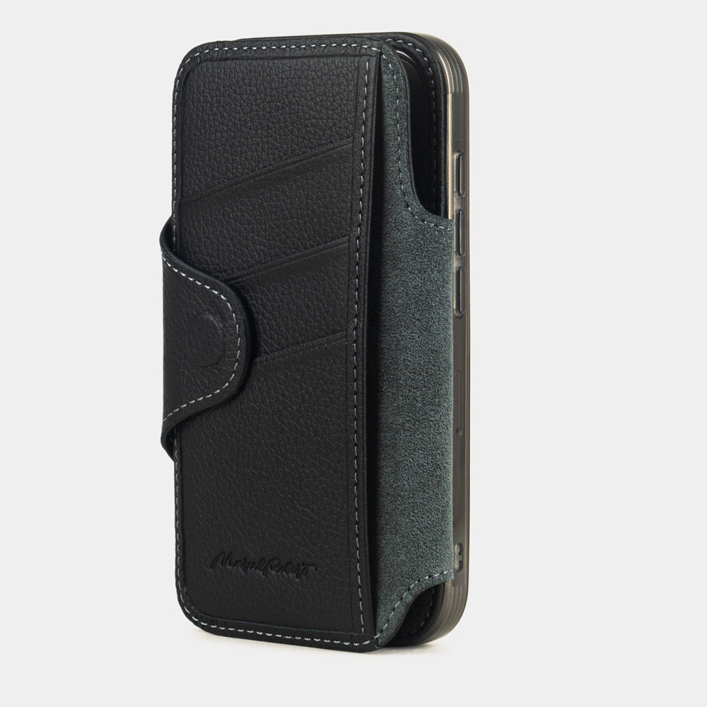 iPhone 17 Pro Max Black Calfskin Wallet Case – MagSafe