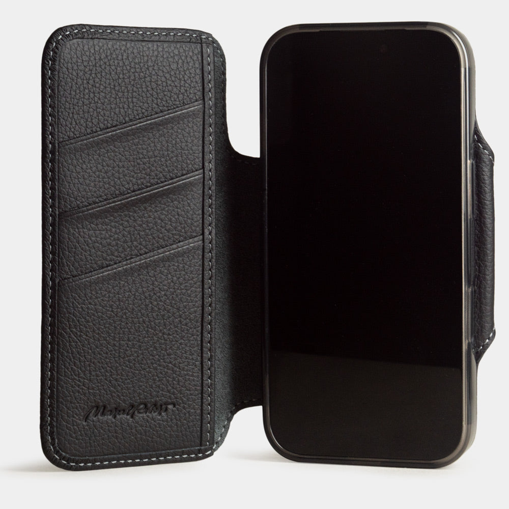 iPhone 17 Pro Max Black Calfskin Wallet Case – MagSafe