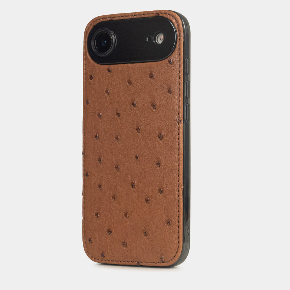 Gold Ostrich Cover Case iPhone 17 Air – luxury handmade phone case in genuine ostrich leather, main photo
