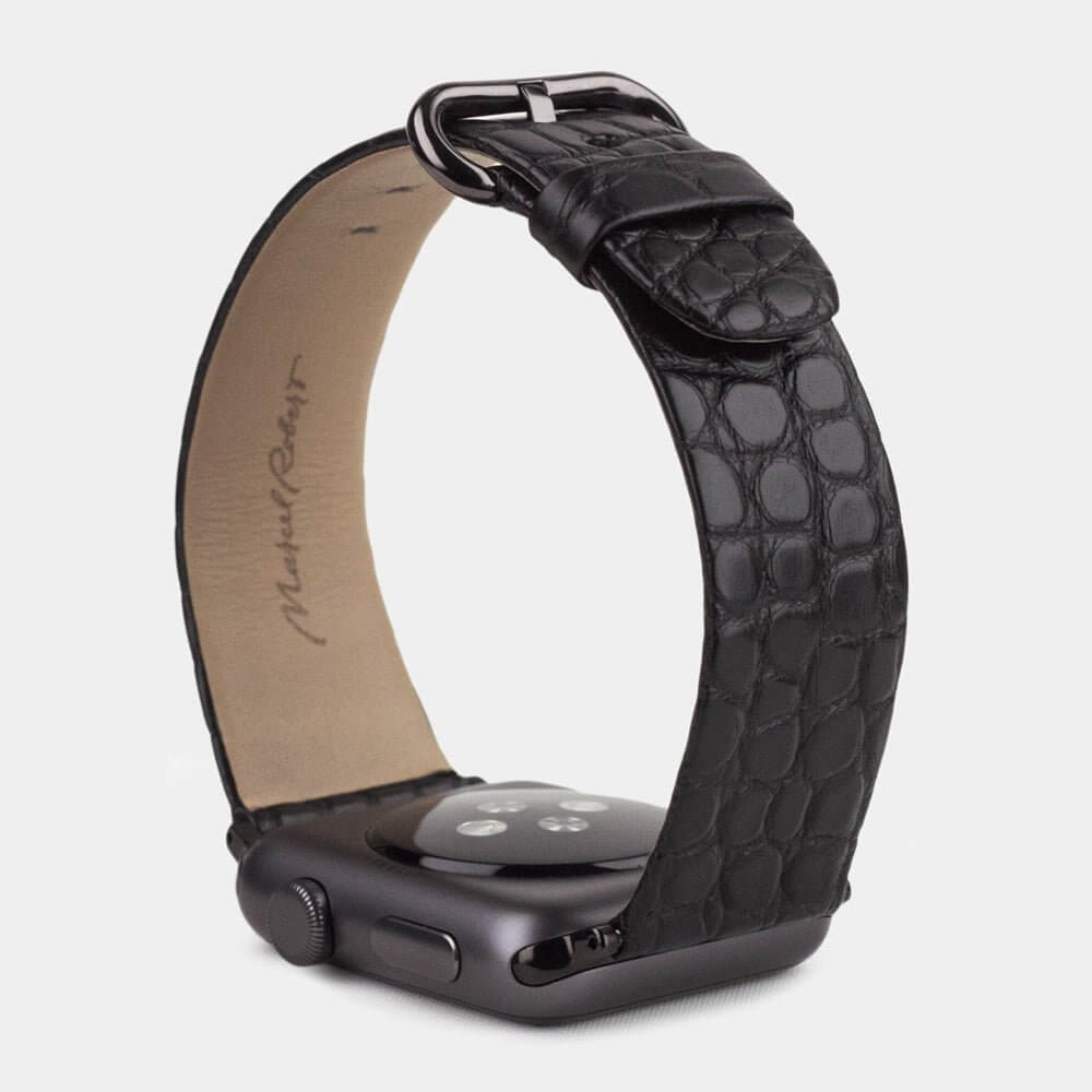black alligator strap apple watch black adapters and buckle