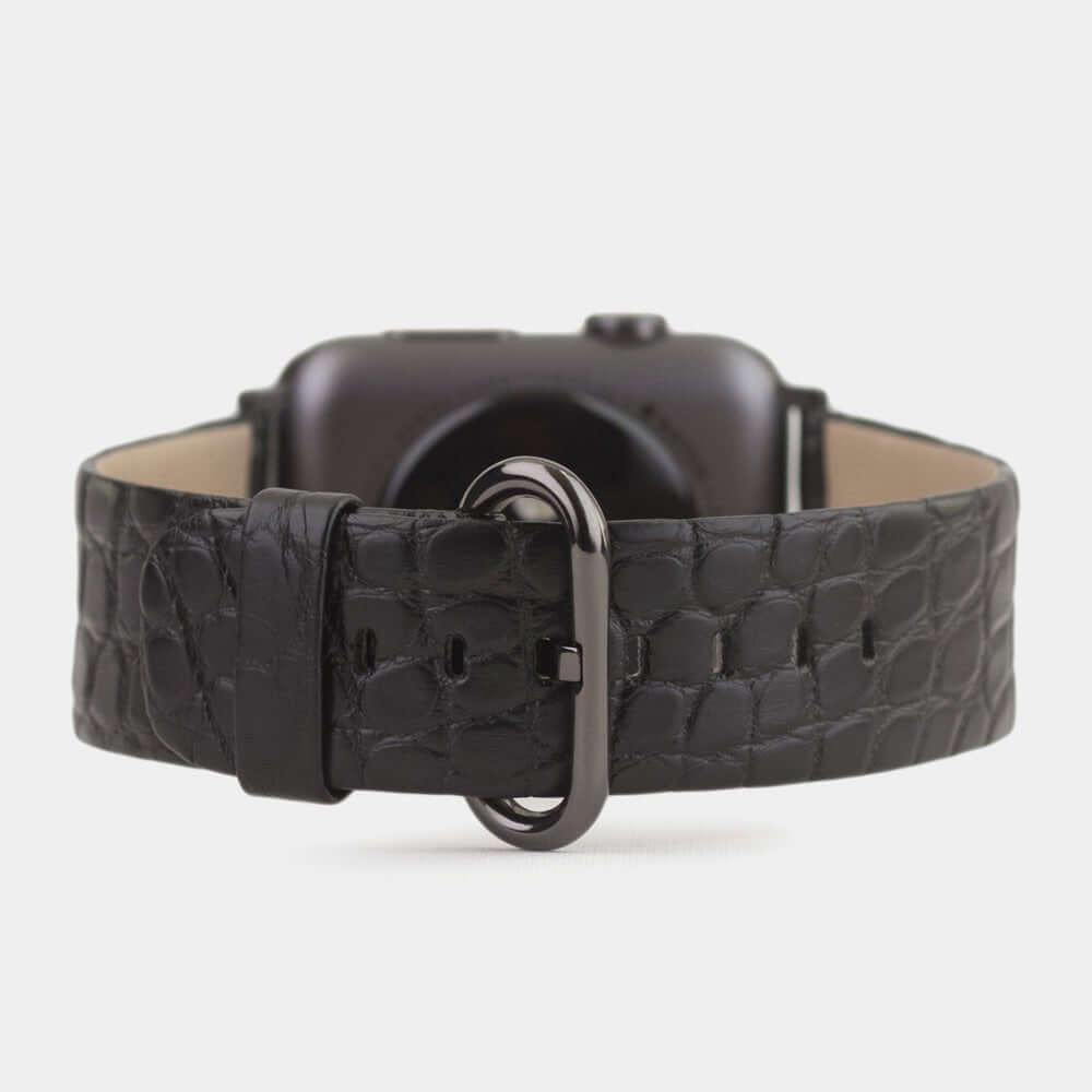black alligator strap apple watch black adapters and buckle