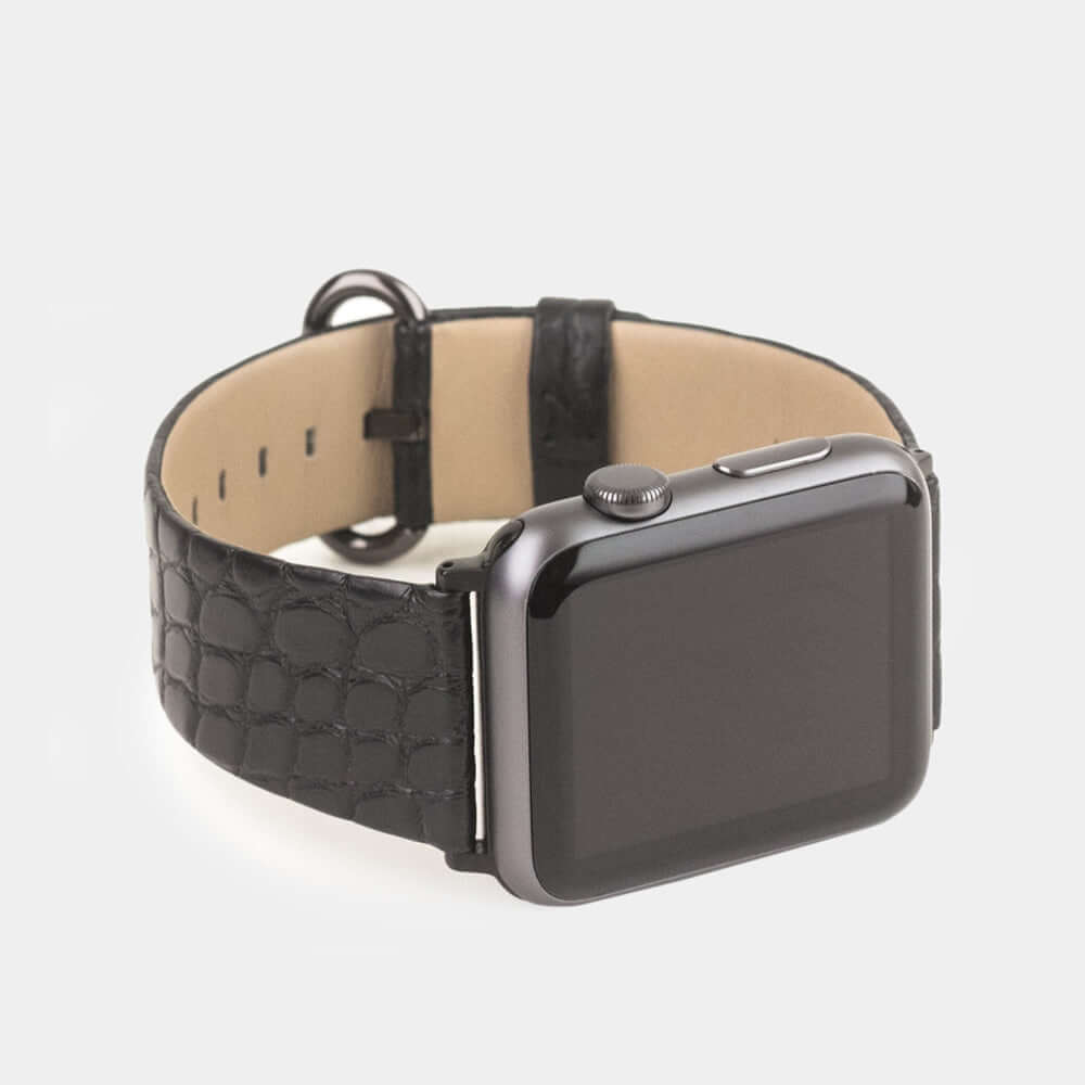 black alligator strap apple watch black adapters and buckle