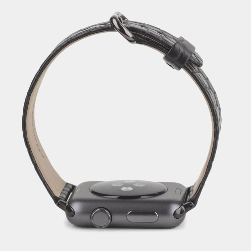 black alligator strap apple watch black adapters and buckle