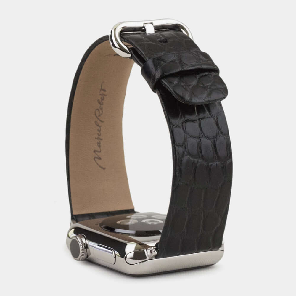 black alligator strap apple watch steel adapters and buckle