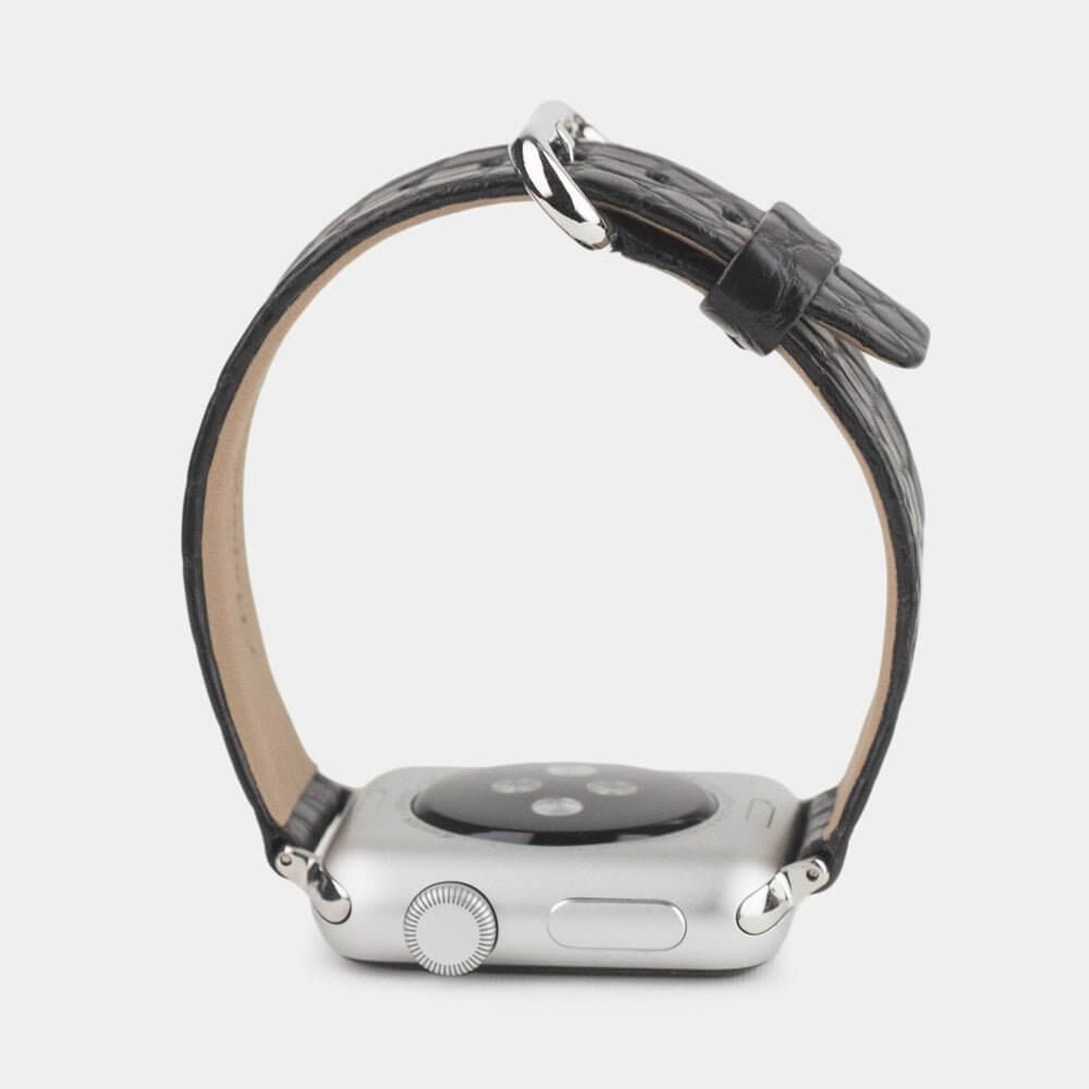 black alligator strap apple watch steel adapters and buckle