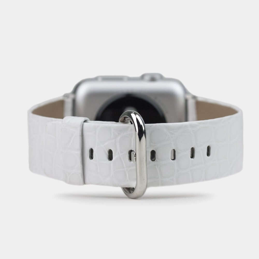 white alligator strap apple watch steel adapters and buckle