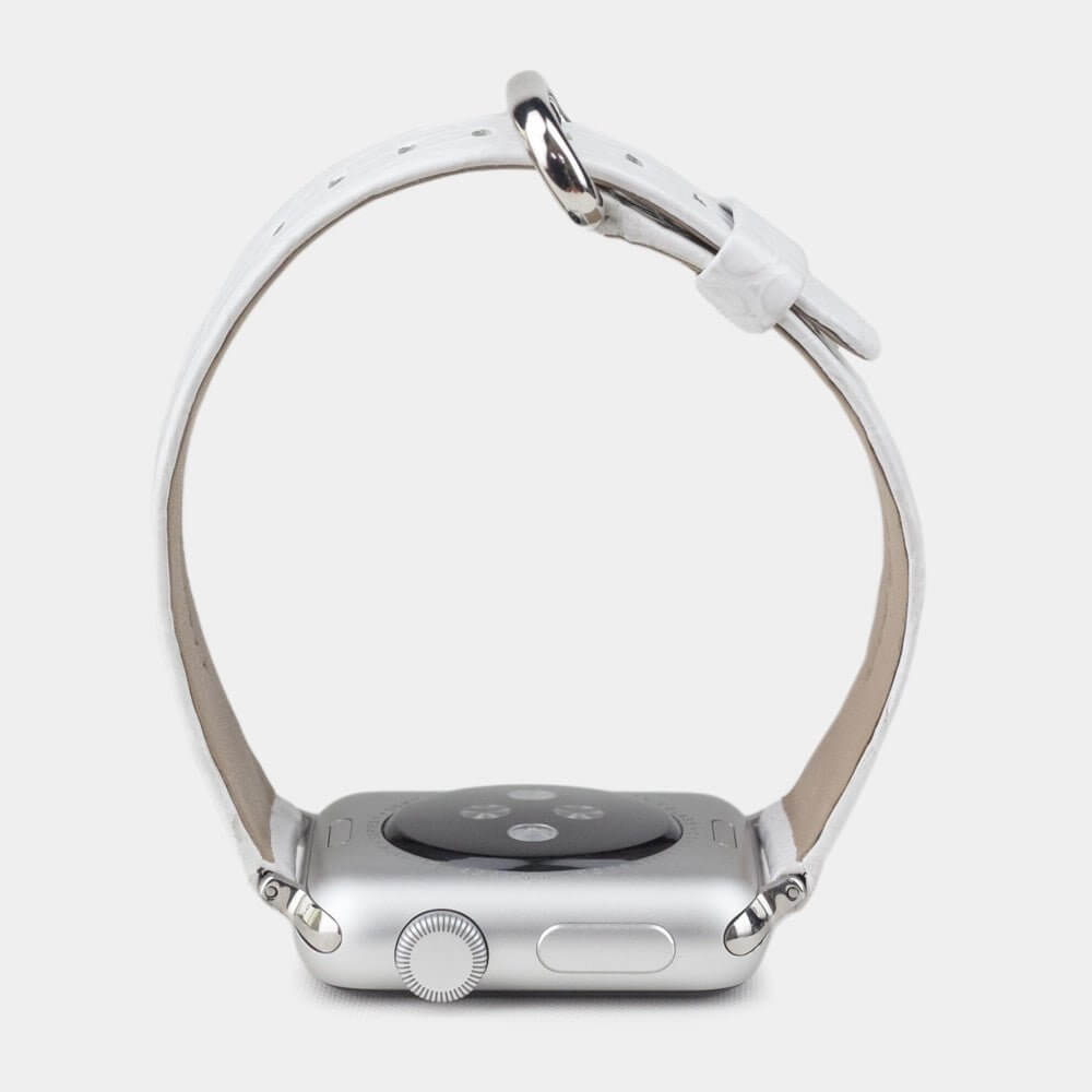 white alligator strap apple watch steel adapters and buckle