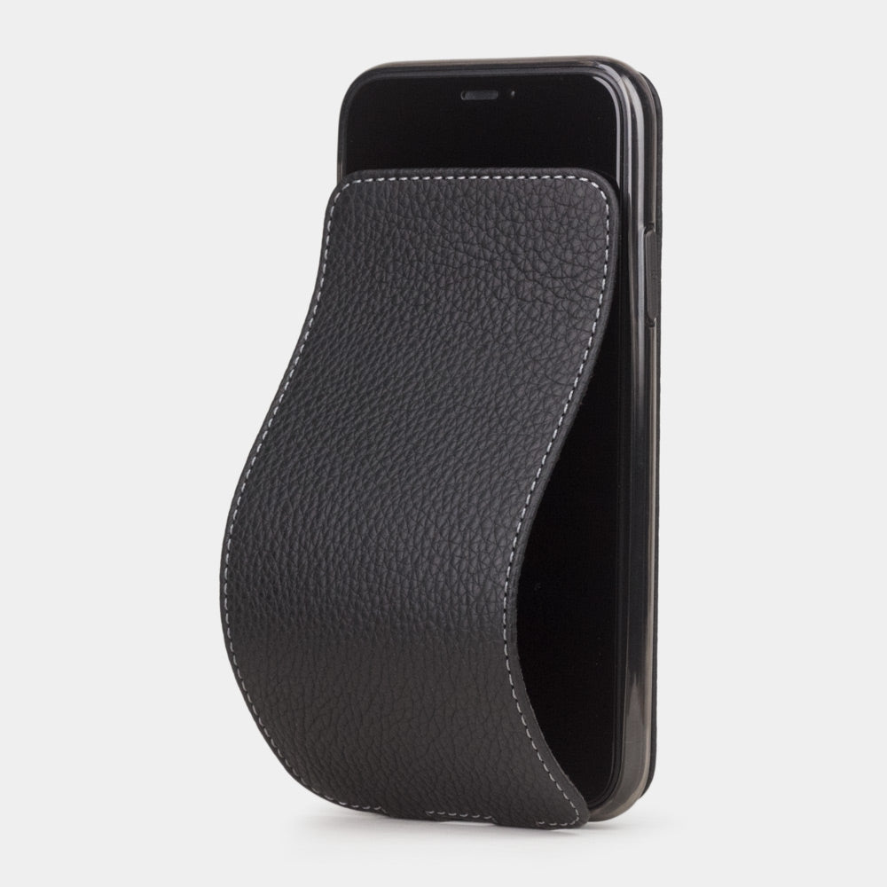 Matte Black calfskin leather flip case iPhone 11, Marcel Robert handmade magnetic folding cover