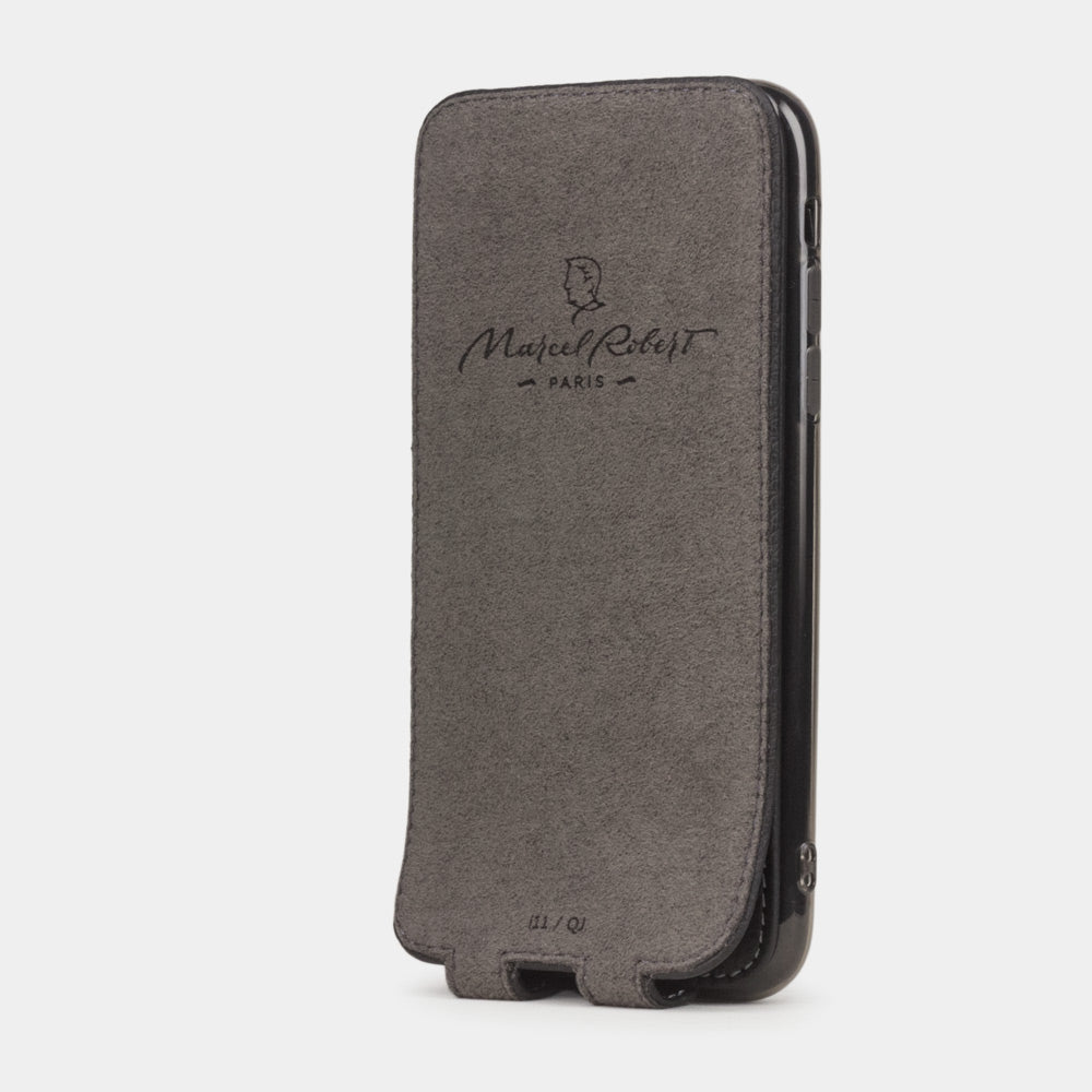 Matte Black calfskin leather flip case iPhone 11, Marcel Robert handmade magnetic folding cover