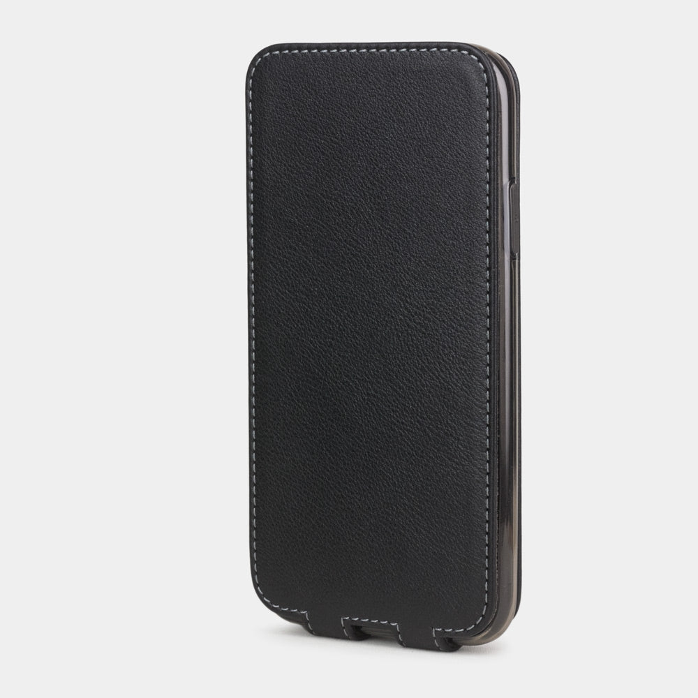 Black calfskin leather flip case iPhone 11, Marcel Robert handmade magnetic folding cover