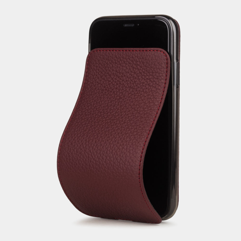Bordeaux calfskin leather flip case iPhone 11, Marcel Robert handmade magnetic folding cover