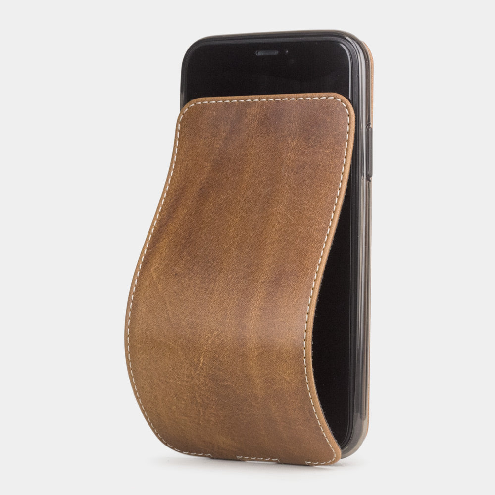Custodia iPhone 11 Pro Max pelle di vitello cuoio vintage — cover a ribalta magnetica fatta a mano Marcel Robert
