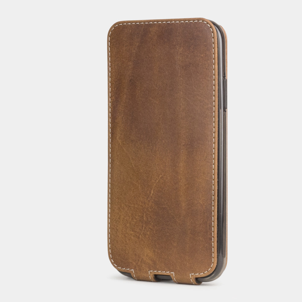 Custodia iPhone 11 Pro Max pelle di vitello cuoio vintage — cover a ribalta magnetica fatta a mano Marcel Robert