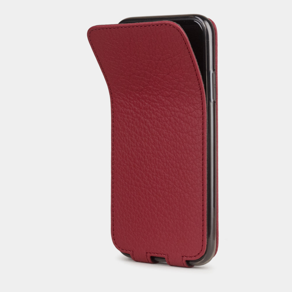 Cherry calfskin leather flip case iPhone 11, Marcel Robert handmade magnetic folding cover