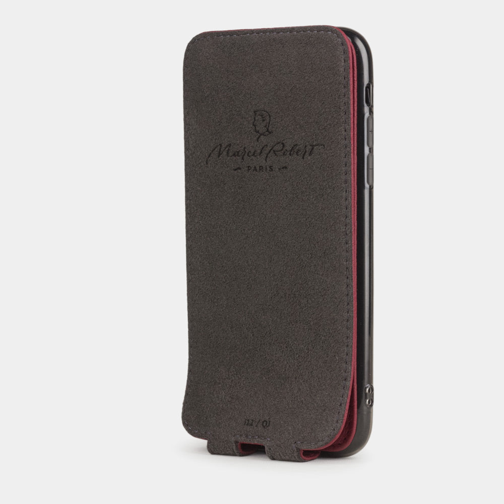 Cherry calfskin leather flip case iPhone 11, Marcel Robert handmade magnetic folding cover