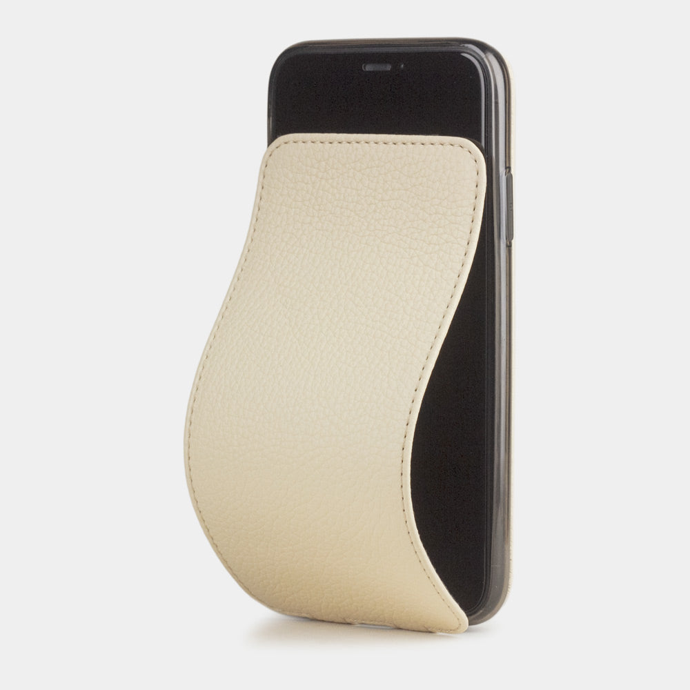 Custodia iPhone 11 Pro Max pelle di vitello crema — cover a ribalta magnetica fatta a mano Marcel Robert