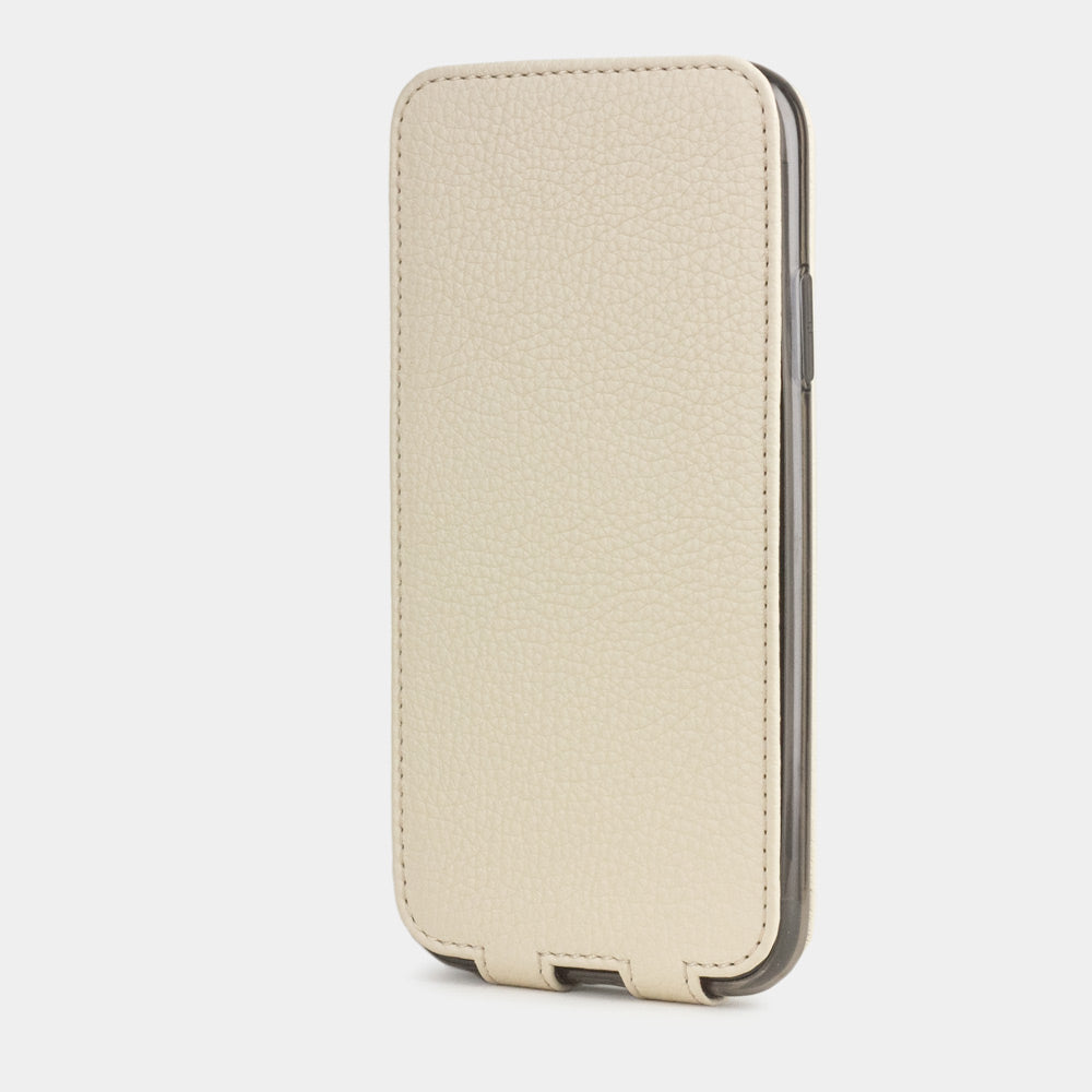 Custodia iPhone 11 Pro Max pelle di vitello crema — cover a ribalta magnetica fatta a mano Marcel Robert
