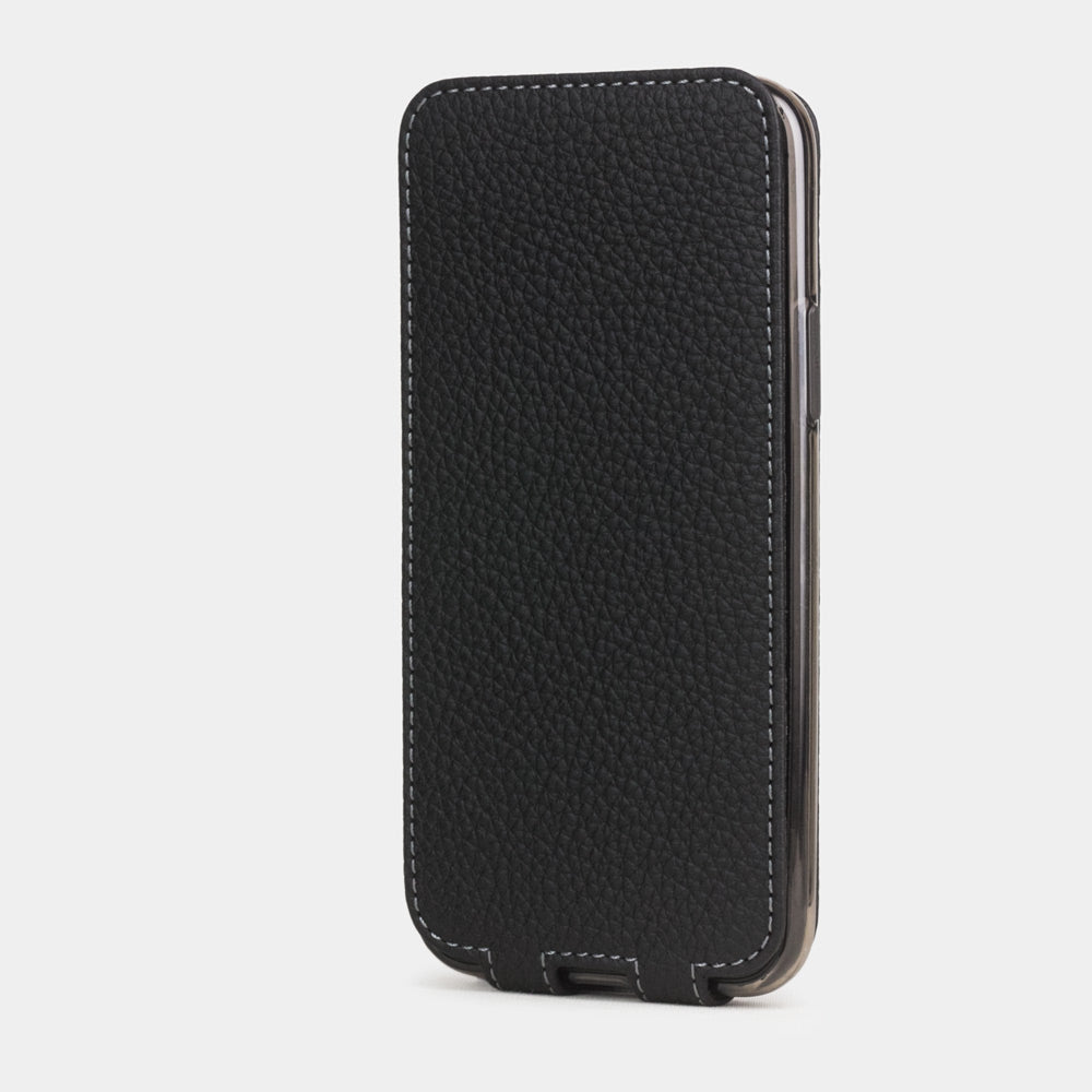 Matte Black calfskin leather flip case iPhone 11 Pro, Marcel Robert handmade magnetic folding cover