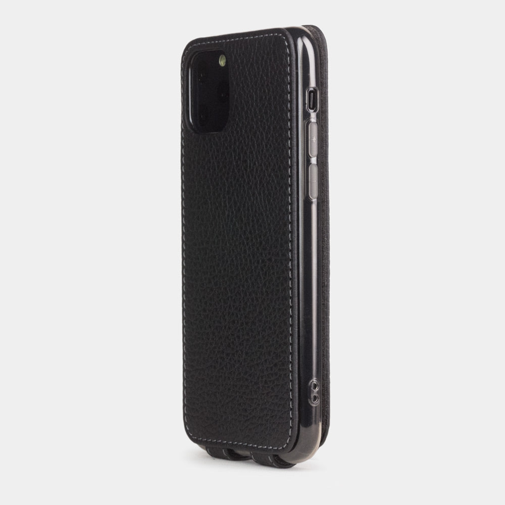 Custodia iPhone 11 Pro Max pelle di vitello nero opaco — cover a ribalta magnetica fatta a mano Marcel Robert