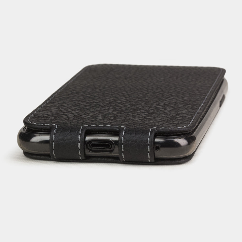Matte Black calfskin leather flip case iPhone 11 Pro, Marcel Robert handmade magnetic folding cover