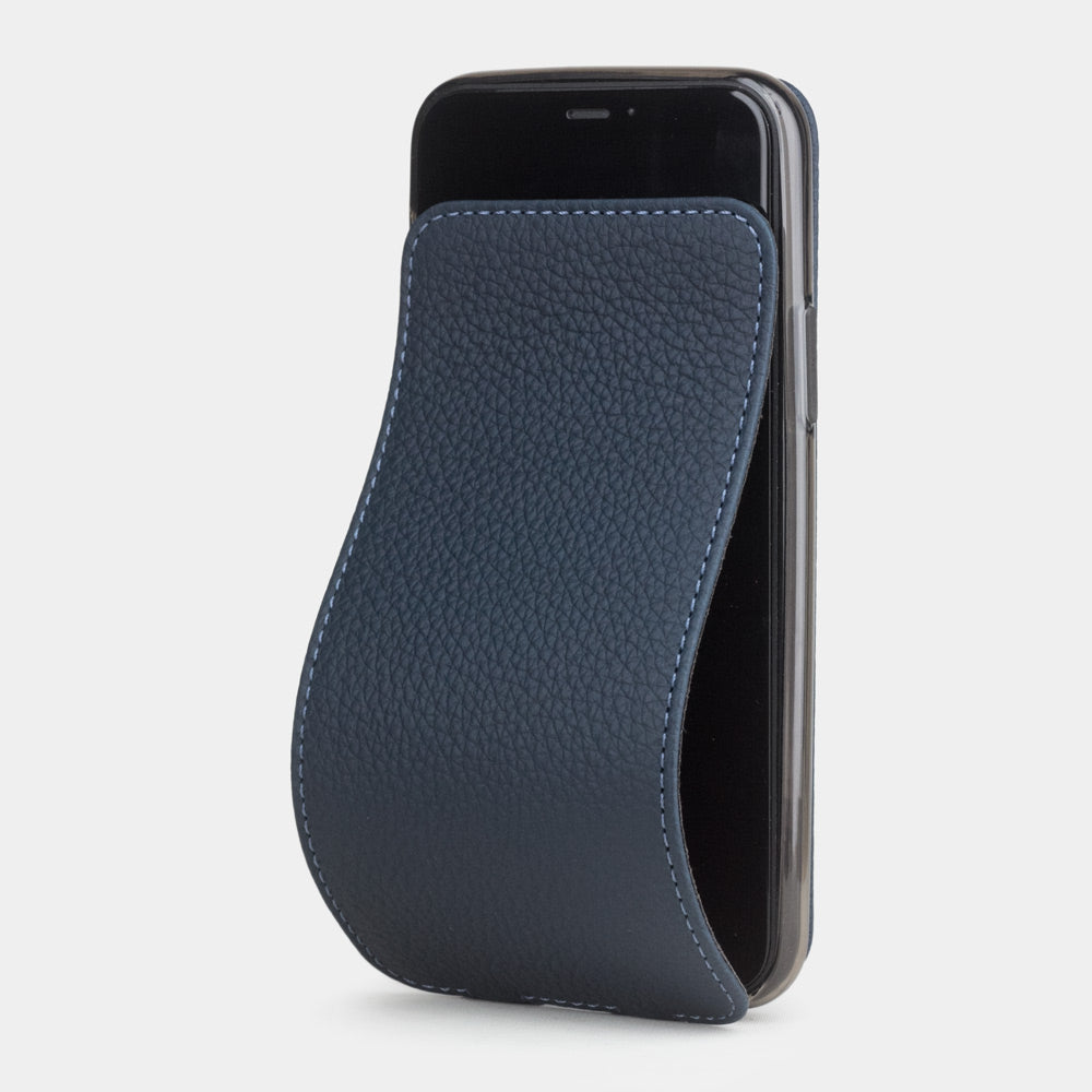Custodia iPhone 11 Pro Max pelle di vitello blu opaco — cover a ribalta magnetica fatta a mano Marcel Robert