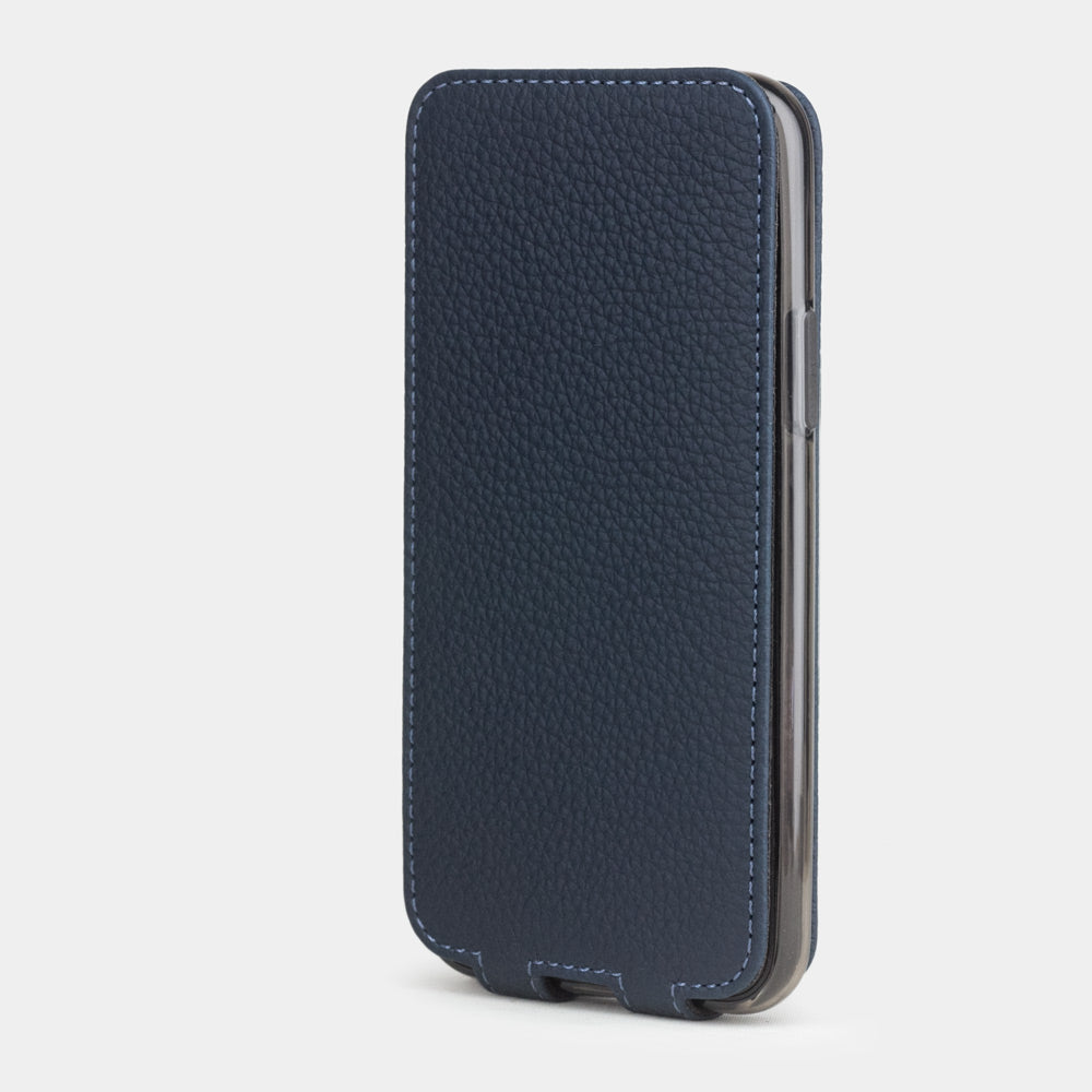 Custodia iPhone 11 Pro Max pelle di vitello blu opaco — cover a ribalta magnetica fatta a mano Marcel Robert