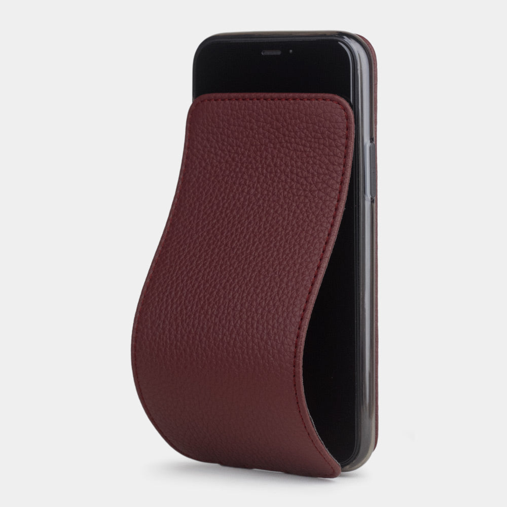 Custodia iPhone 11 Pro Max pelle di vitello bordeaux — cover a ribalta magnetica fatta a mano Marcel Robert
