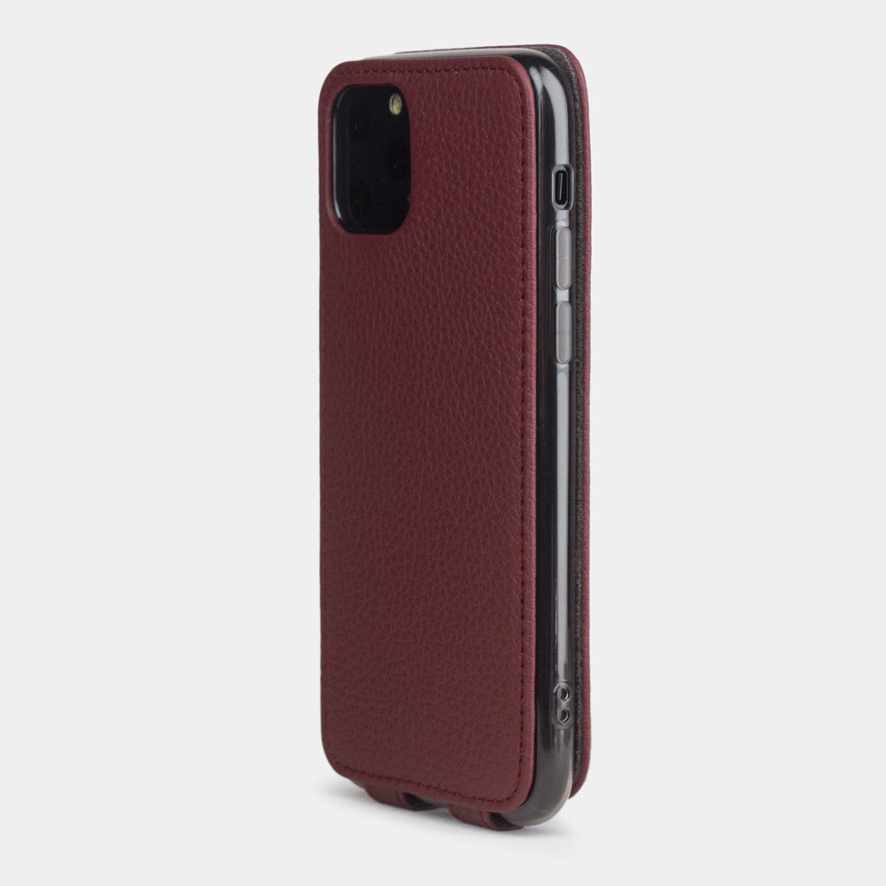 Custodia iPhone 11 Pro Max pelle di vitello bordeaux — cover a ribalta magnetica fatta a mano Marcel Robert