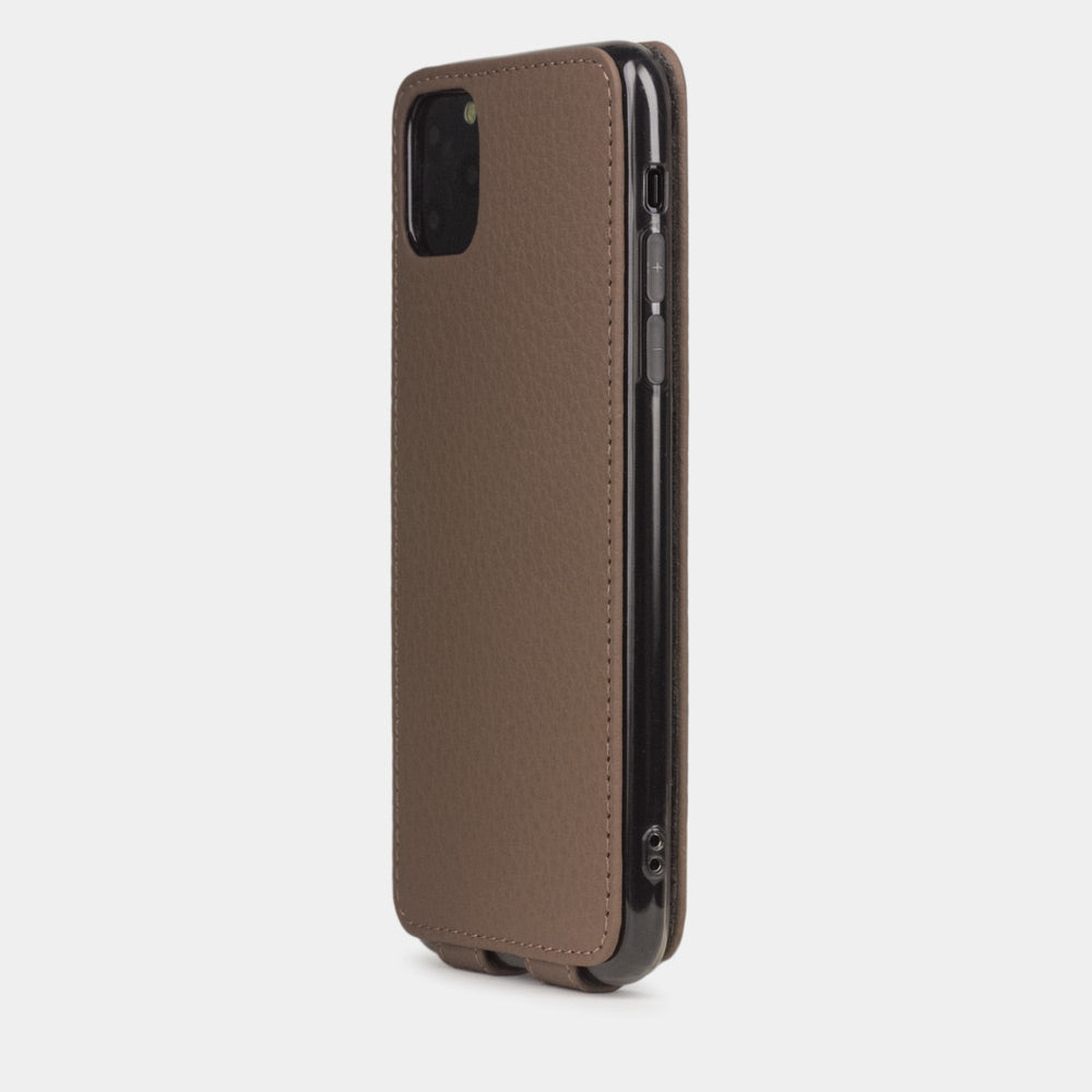 Custodia iPhone 11 Pro Max pelle di vitello caffè — cover a ribalta magnetica fatta a mano Marcel Robert