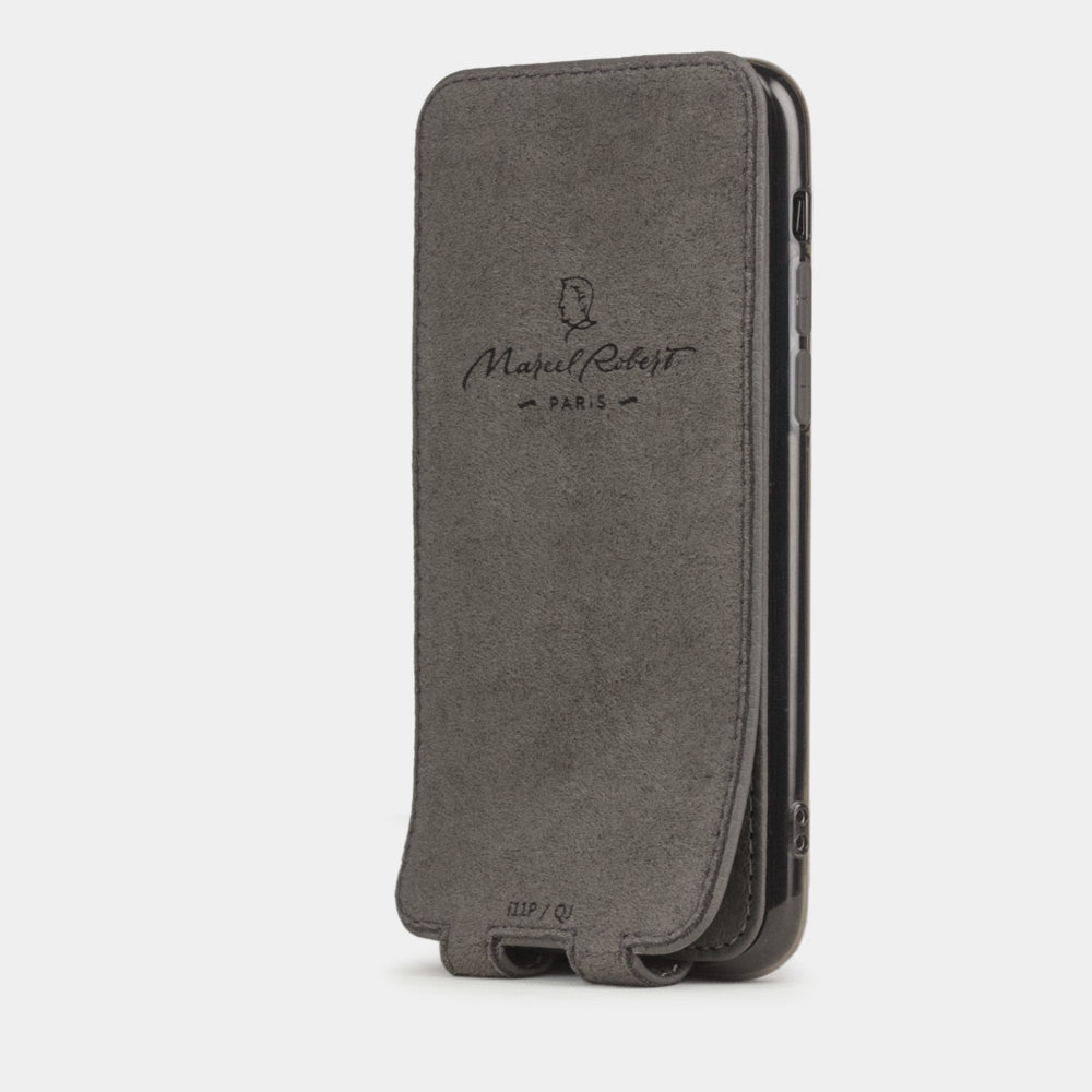 Custodia iPhone 11 Pro Max pelle di vitello grigio siderale — cover a ribalta magnetica fatta a mano Marcel Robert
