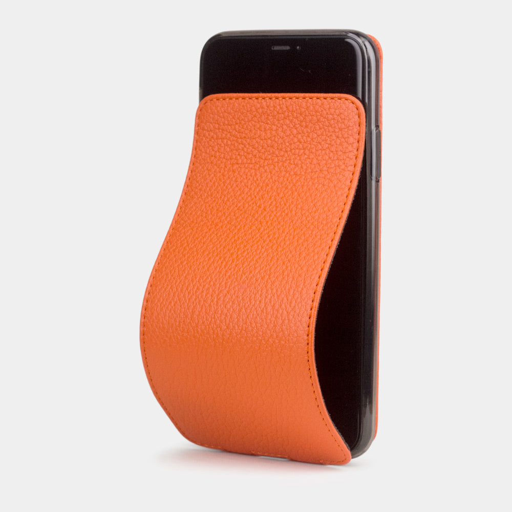 Custodia iPhone 11 Pro Max pelle di vitello arancione — cover a ribalta magnetica fatta a mano Marcel Robert