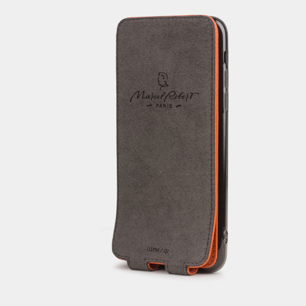Custodia iPhone 11 Pro Max pelle di vitello arancione — cover a ribalta magnetica fatta a mano Marcel Robert