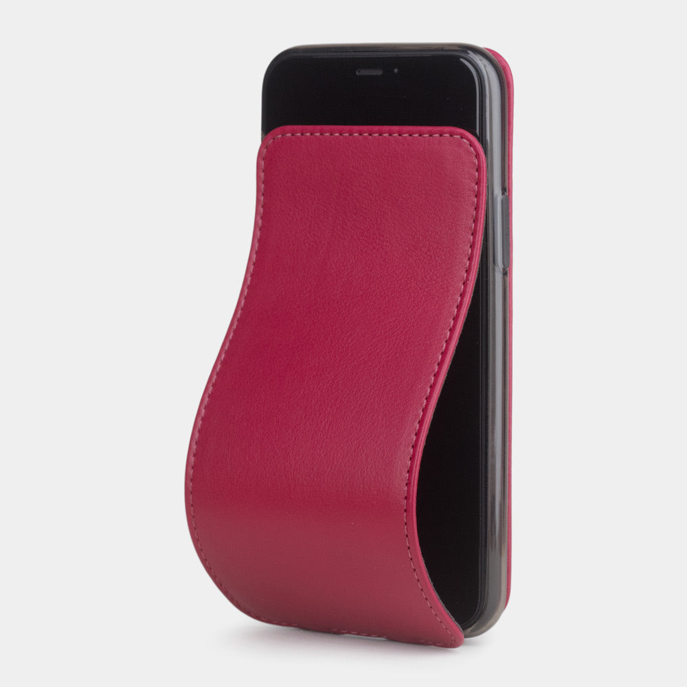 Custodia iPhone 11 Pro Max pelle di vitello fucsia — cover a ribalta magnetica fatta a mano Marcel Robert