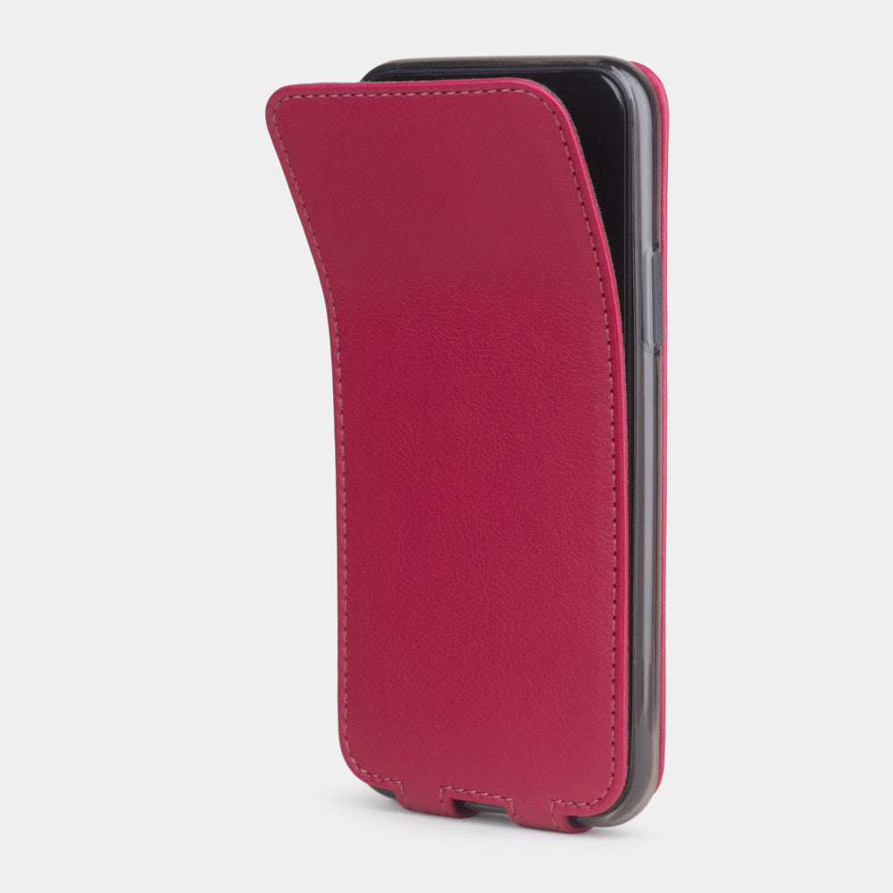 Custodia iPhone 11 Pro Max pelle di vitello fucsia — cover a ribalta magnetica fatta a mano Marcel Robert