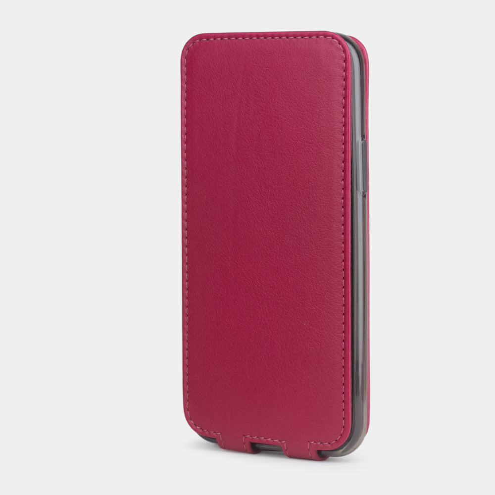 Custodia iPhone 11 Pro Max pelle di vitello fucsia — cover a ribalta magnetica fatta a mano Marcel Robert