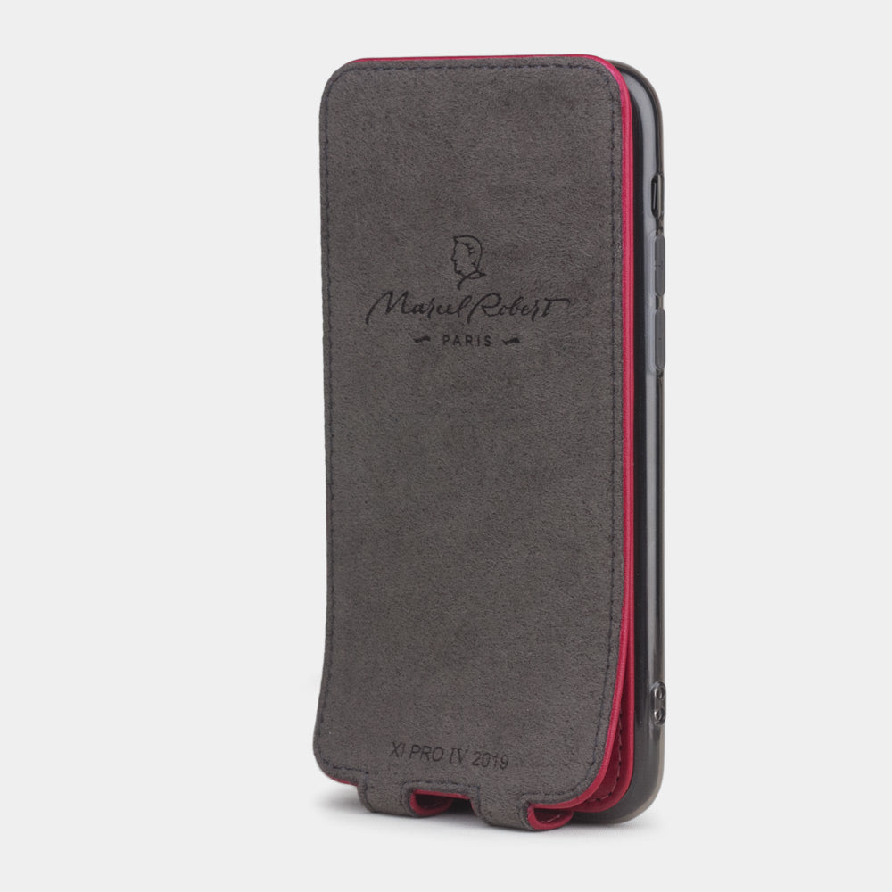 Custodia iPhone 11 Pro Max pelle di vitello fucsia — cover a ribalta magnetica fatta a mano Marcel Robert