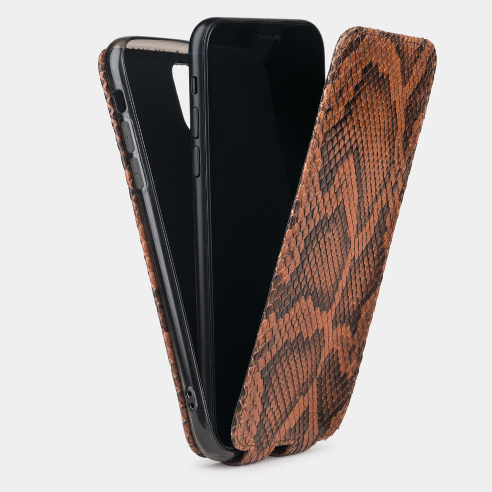 Custodia iPhone 11 Pro Max pelle di pitone oro — cover a ribalta magnetica fatta a mano Marcel Robert