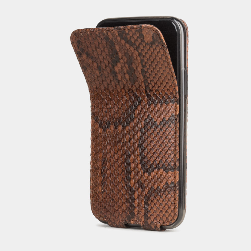 Custodia iPhone 11 Pro Max pelle di pitone oro — cover a ribalta magnetica fatta a mano Marcel Robert
