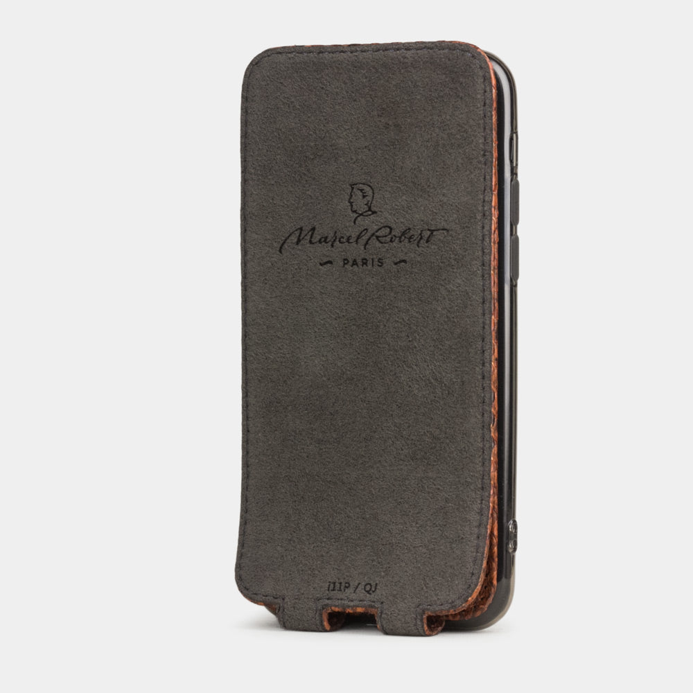 Custodia iPhone 11 Pro Max pelle di pitone oro — cover a ribalta magnetica fatta a mano Marcel Robert