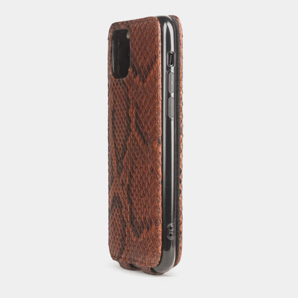 Custodia iPhone 11 Pro Max pelle di pitone oro — cover a ribalta magnetica fatta a mano Marcel Robert