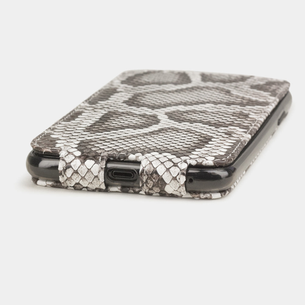 Custodia iPhone 11 Pro Max pelle di pitone naturale — cover a ribalta magnetica fatta a mano Marcel Robert