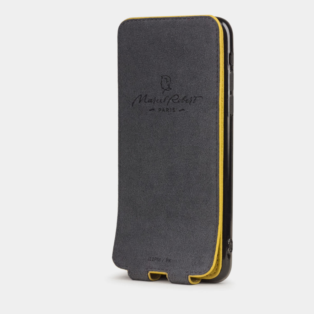 Custodia iPhone 11 Pro Max pelle di vitello giallo — cover a ribalta magnetica fatta a mano Marcel Robert