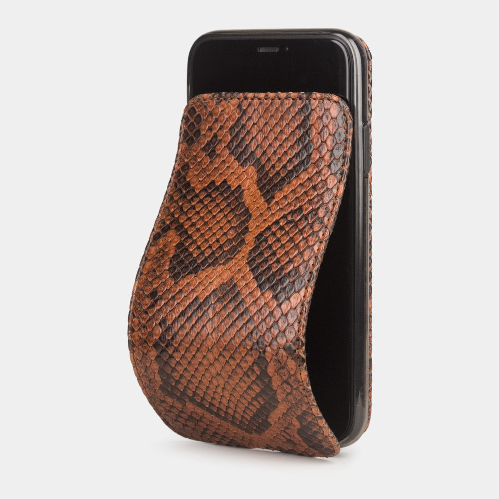 Gold python leather flip case iPhone 11, Marcel Robert handmade magnetic folding cover