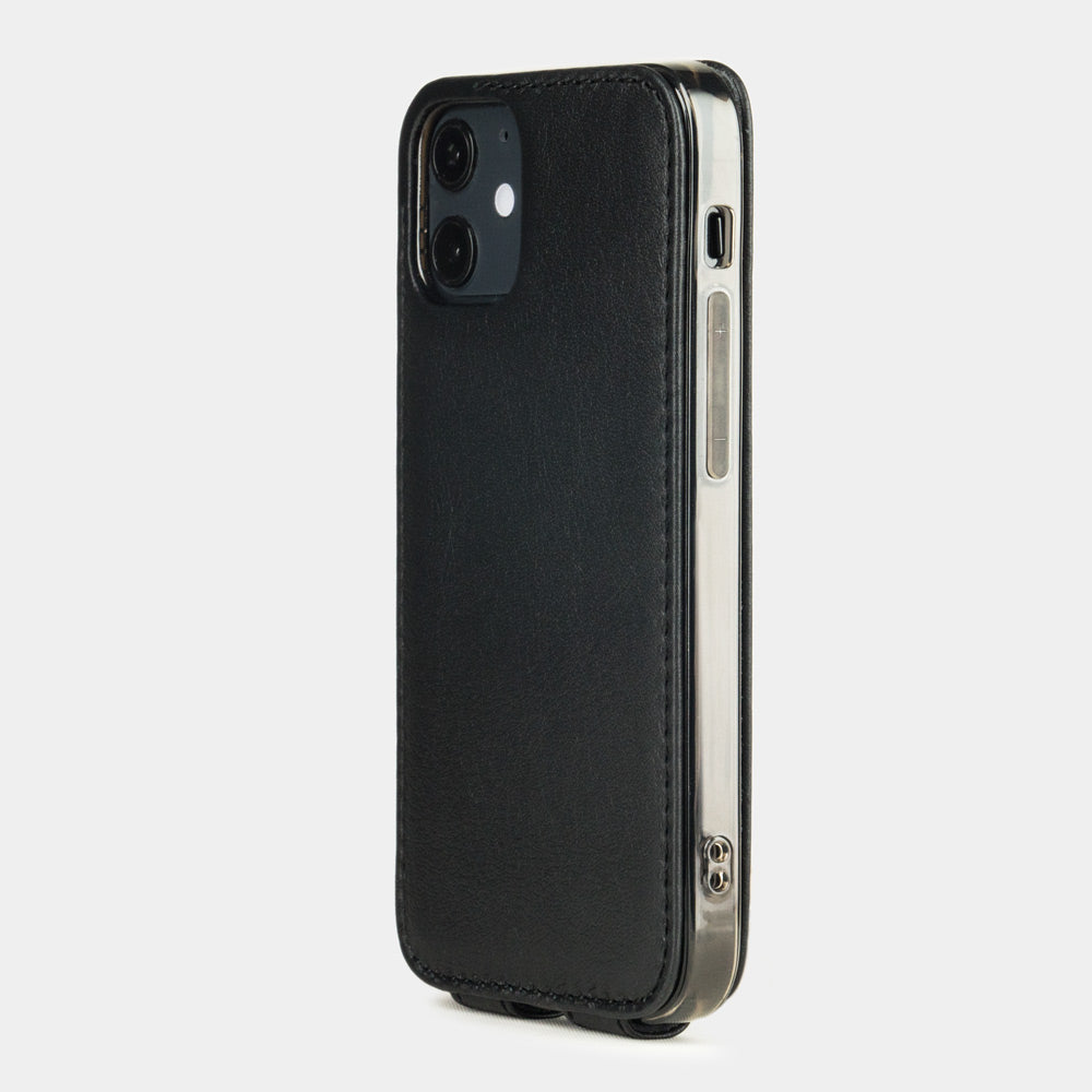 etui cuir iPhone 12 mini noir lisse