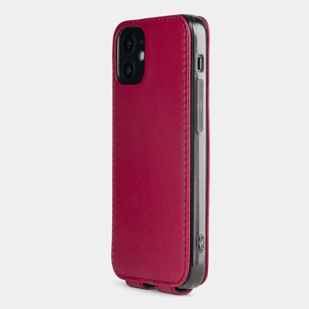 etui cuir iPhone 12 mini fushia