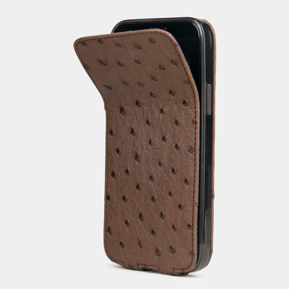 etui cuir autruche iPhone 12 mini marron