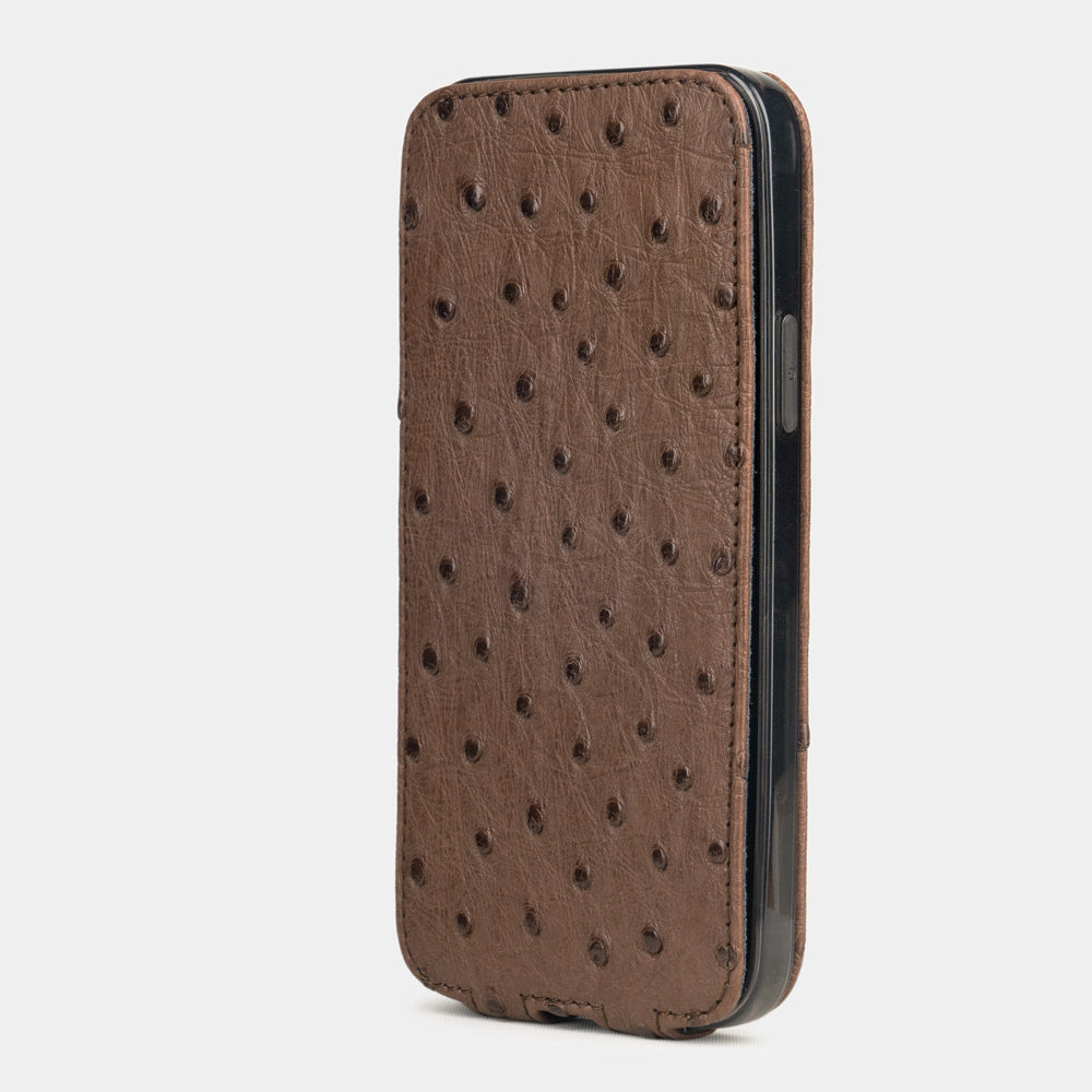 etui cuir autruche iPhone 12 mini marron