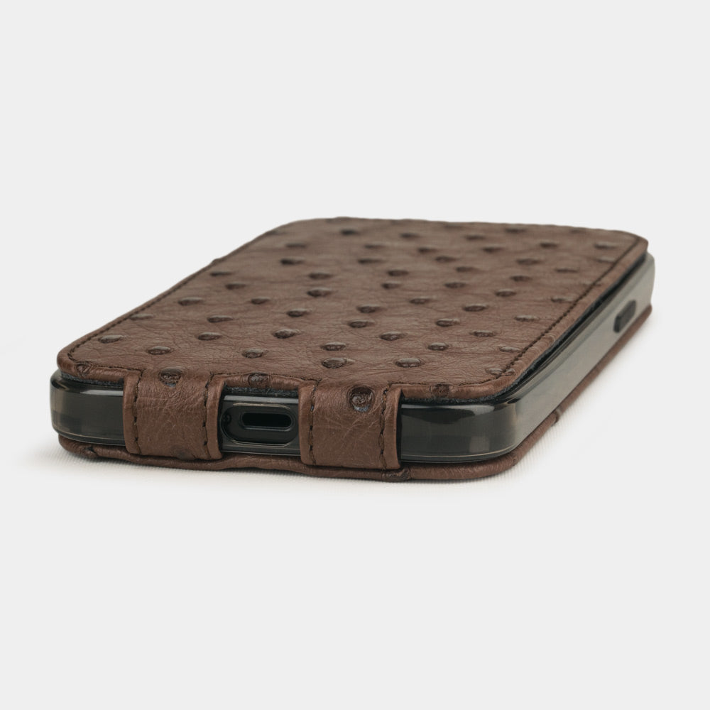 etui cuir autruche iPhone 12 mini marron