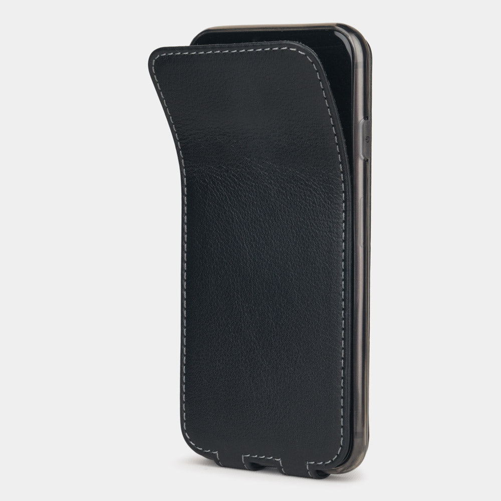 Funda de piel Negro para iPhone SE - tapa frontal flexible que se pliega hacia atrás para proteger la pantalla del smartphone